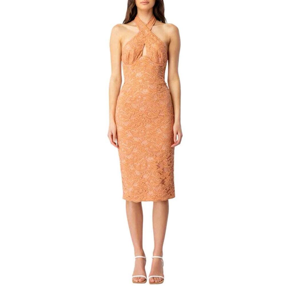 Bardot Corset Dress Womens‎ XS Rust Riviera Crossover Halter Neck Lace Cocktail